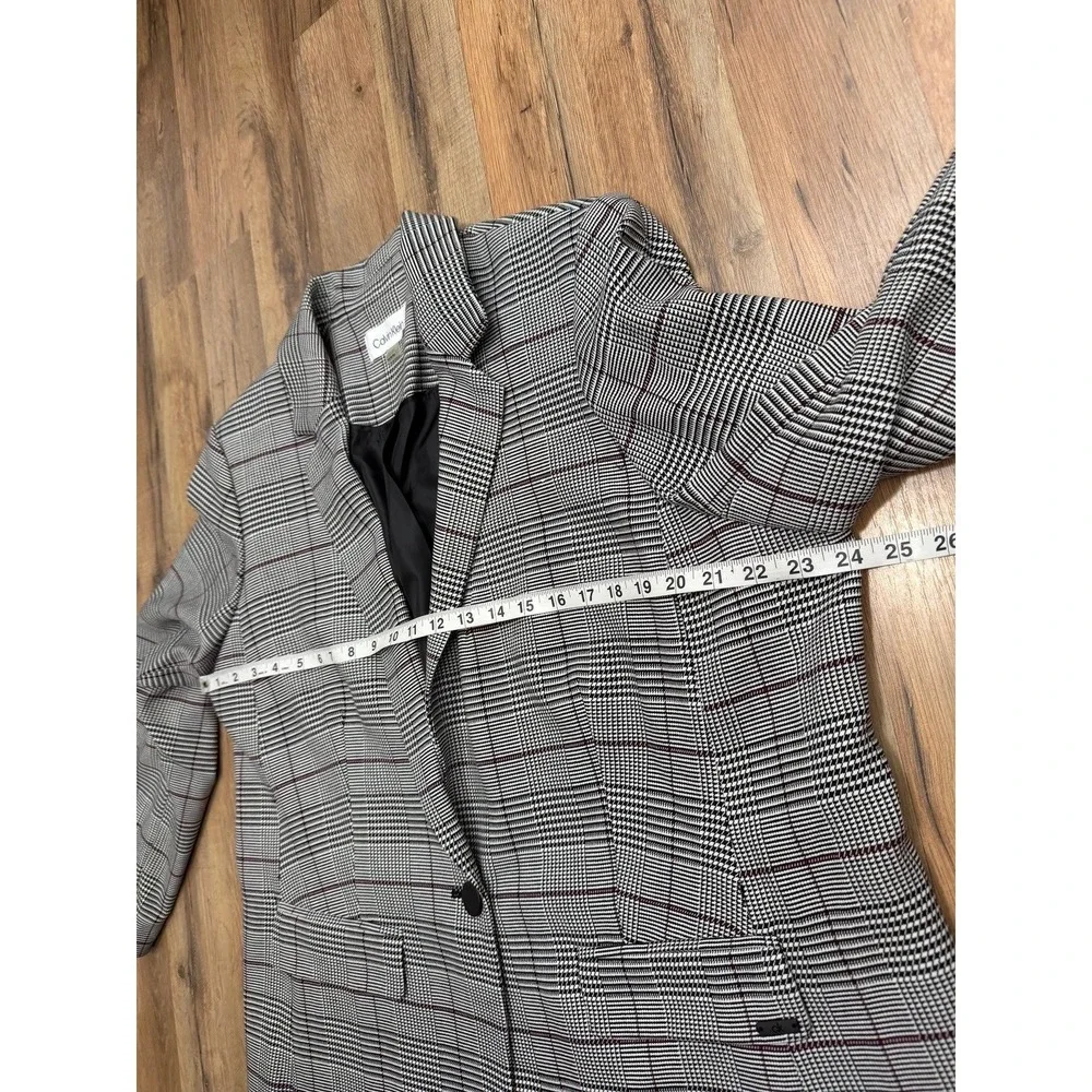 Calvin Klein Women's 18W Plaid Longline Blazer Glen Check Stretch NWOT